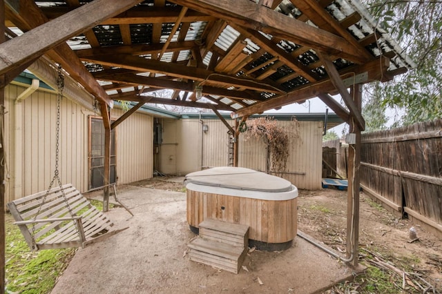 view of patio featuring a hot tub