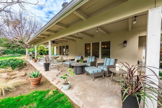 view of patio / terrace with an outdoor hangout area and ceiling fan