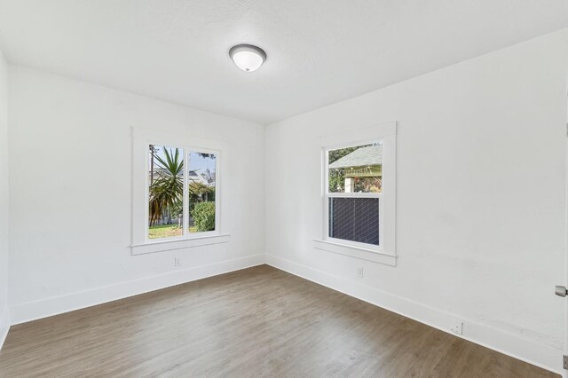 unfurnished room featuring a wealth of natural light and dark wood-type flooring