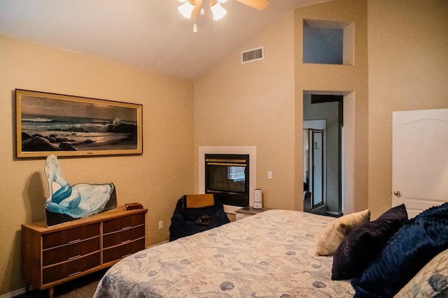 bedroom with vaulted ceiling and ceiling fan