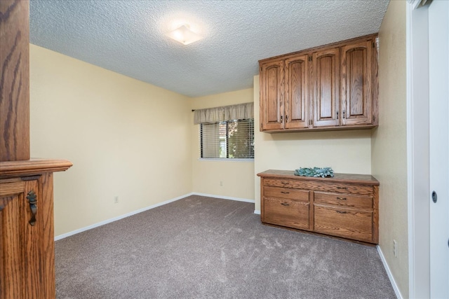 carpeted spare room featuring baseboards and a textured ceiling