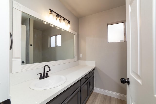 bathroom with vanity and wood-type flooring