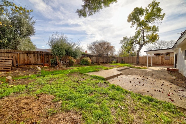 view of yard with a patio area and a fenced backyard