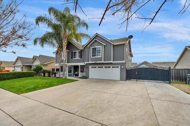 front facade with a front yard and a garage