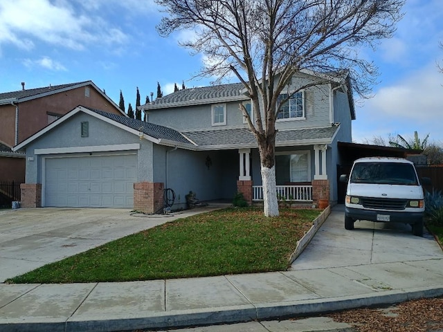 view of front of house with a carport, a garage, and covered porch