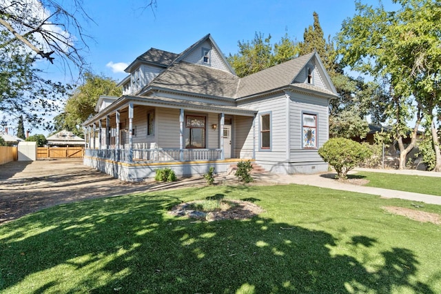 victorian-style house featuring a porch and a front lawn