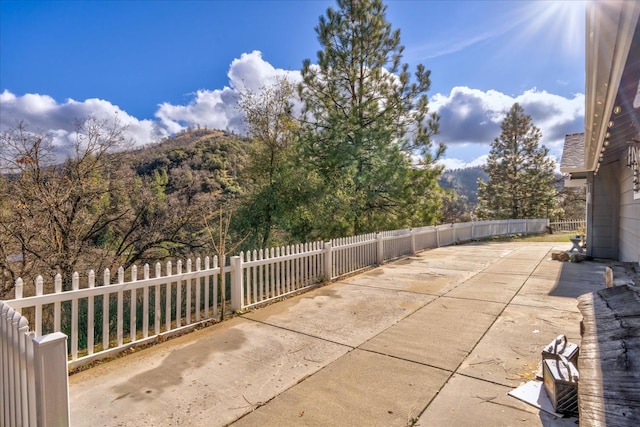 view of patio featuring a mountain view