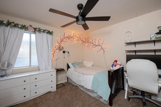 bedroom featuring carpet floors and ceiling fan