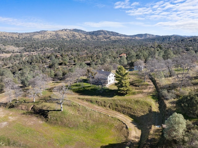 drone / aerial view featuring a mountain view and a rural view