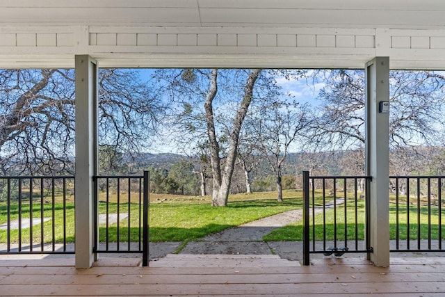 doorway to outside featuring a mountain view