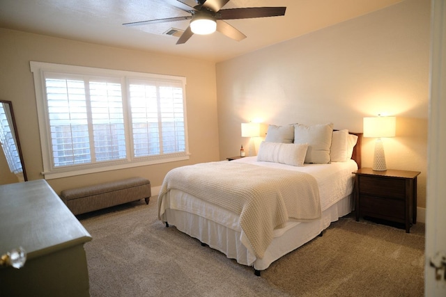 bedroom with carpet floors and ceiling fan