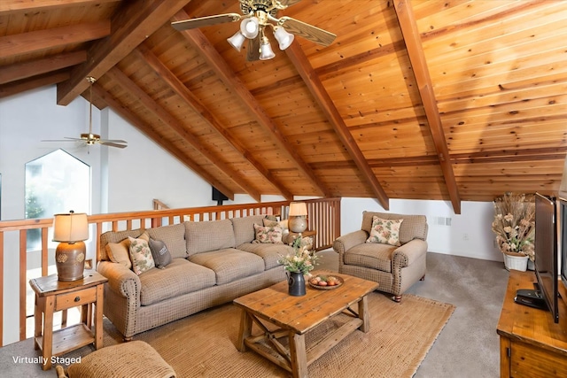 39627 Brandywine Ln, Oakhurst, CA 93644 - carpeted living area with ceiling fan and wooden ceiling