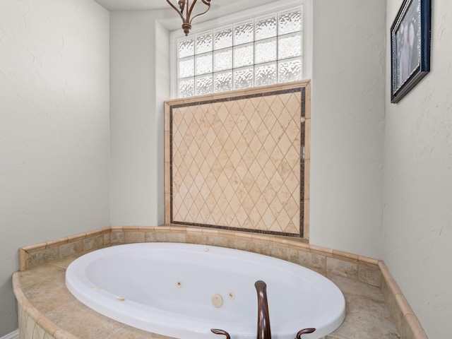 bathroom with tiled tub