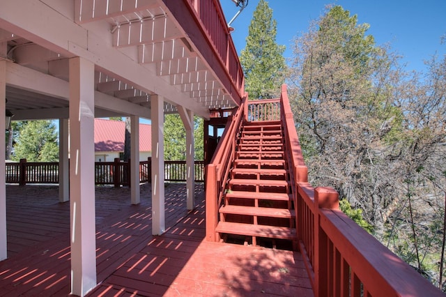 39722 Crest Point Ln, Shaver Lake, CA 93664 - wooden terrace featuring stairs