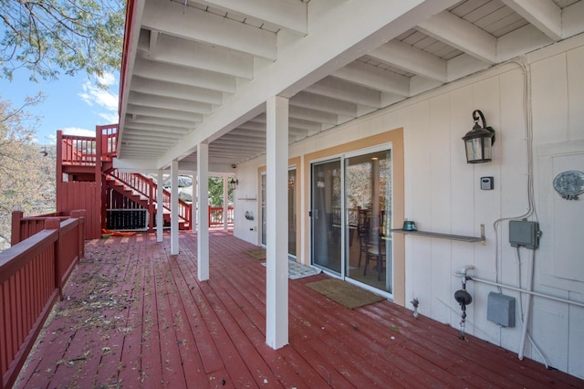 39722 Crest Point Ln, Shaver Lake, CA 93664 - deck featuring stairway