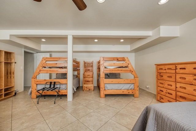 39722 Crest Point Ln, Shaver Lake, CA 93664 - bedroom featuring recessed lighting, light tile patterned flooring, and ceiling fan