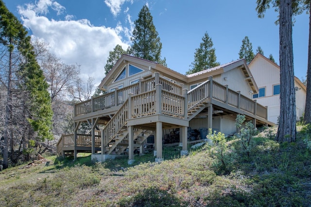39722 Crest Point Ln, Shaver Lake, CA 93664 - back of house with a wooden deck and stairs