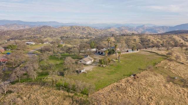 bird's eye view featuring a rural view and a mountain view