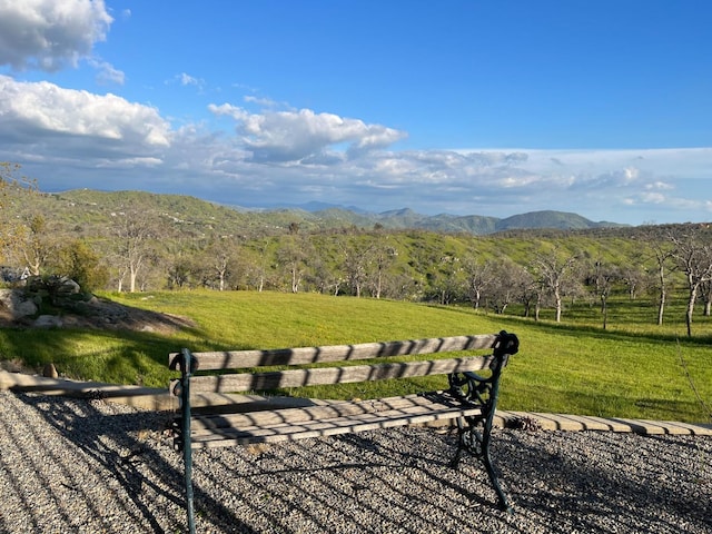 view of home's community featuring a mountain view, a rural view, and a lawn