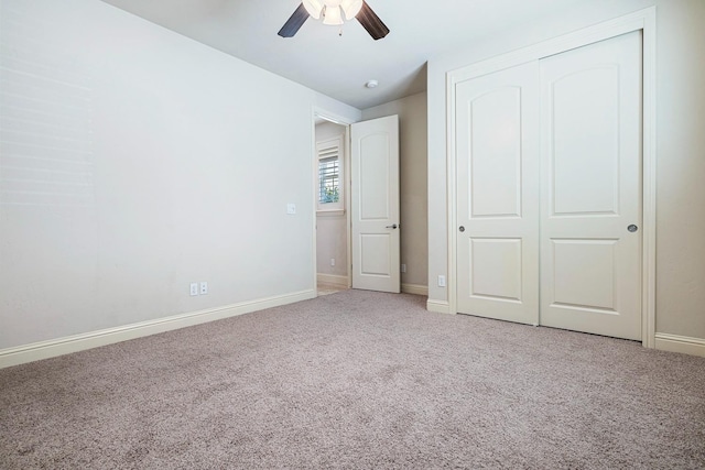 10810 N Matus Ave, Fresno, CA 93730 - unfurnished bedroom featuring a closet, baseboards, ceiling fan, and carpet flooring