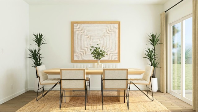 dining space with light hardwood / wood-style floors