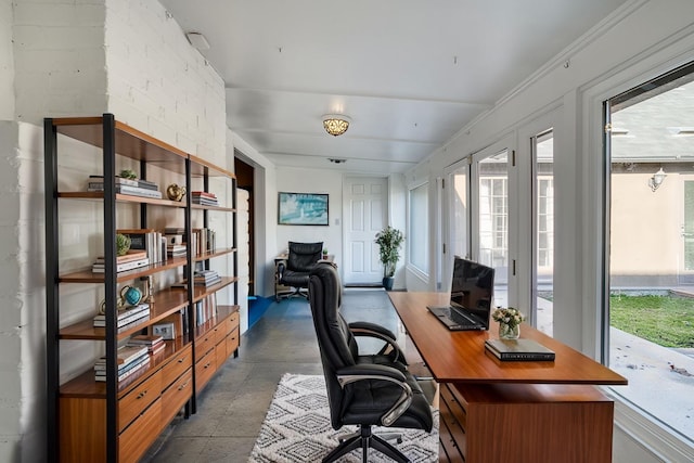 office space featuring french doors and a healthy amount of sunlight