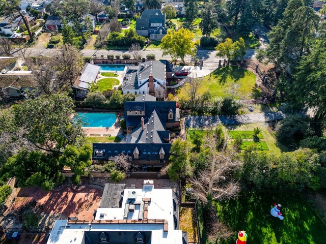 3628 N Van Ness, Fresno, CA 93704 - aerial view of property and surrounding area featuring a pool area