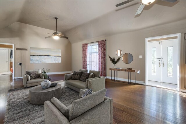 3628 N Van Ness, Fresno, CA 93704 - living room featuring ceiling fan, vaulted ceiling, and wood finished floors