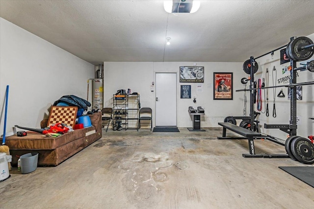 garage featuring gas water heater and a garage door opener