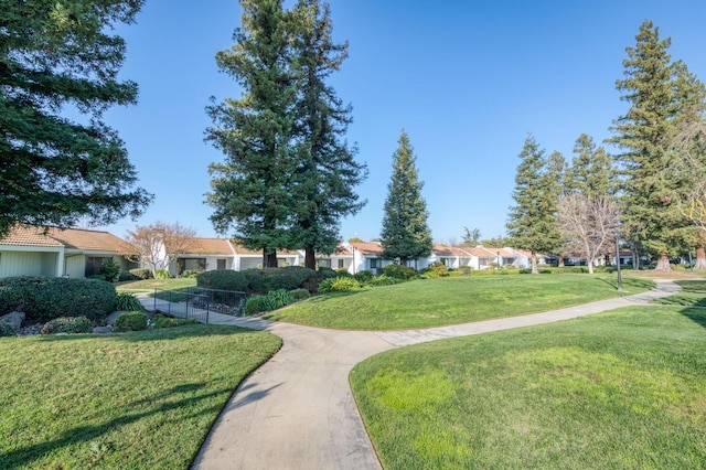 view of property's community featuring a yard