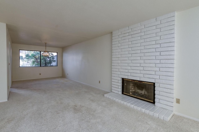 unfurnished living room featuring light colored carpet and a fireplace