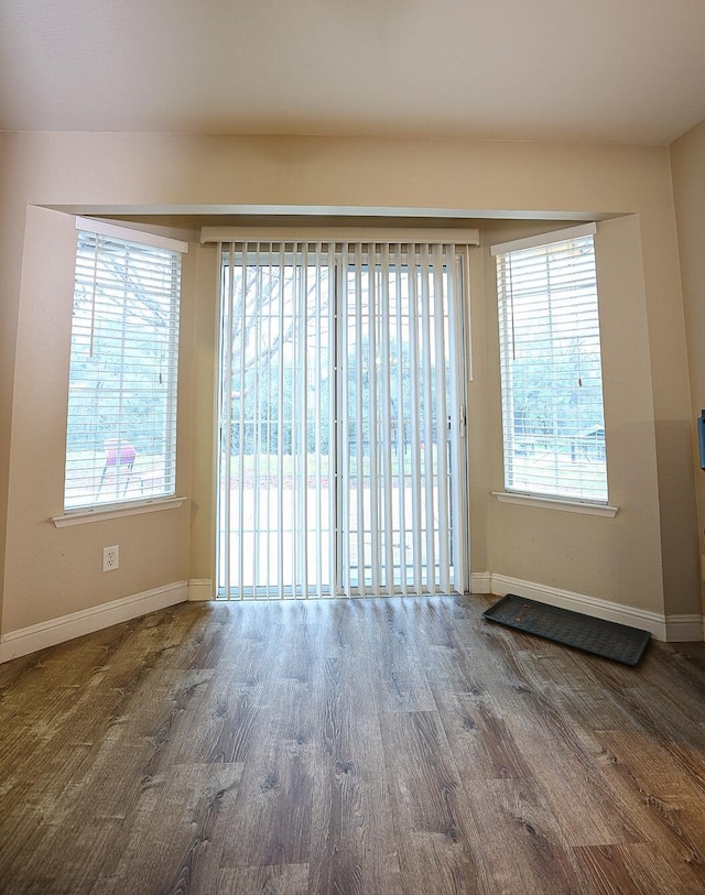 unfurnished room with dark hardwood / wood-style floors and a healthy amount of sunlight