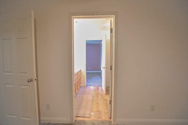 hallway with carpet floors