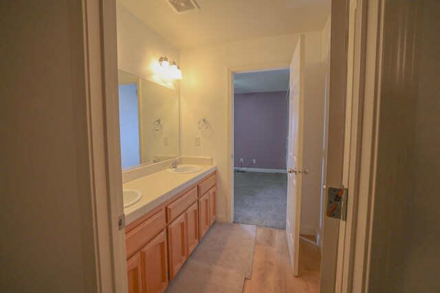 bathroom featuring vanity and wood-type flooring