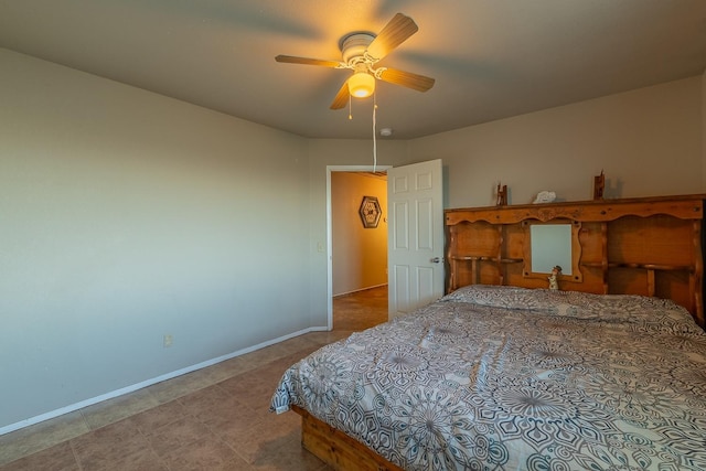 bedroom featuring ceiling fan and baseboards