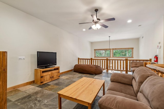 living room with ceiling fan