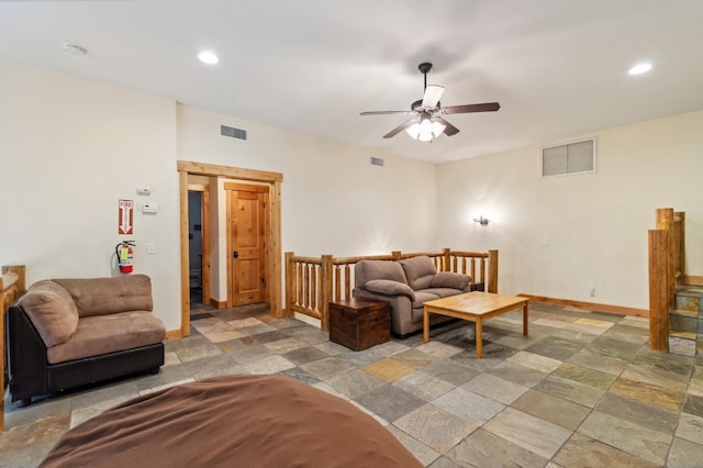 living room featuring ceiling fan