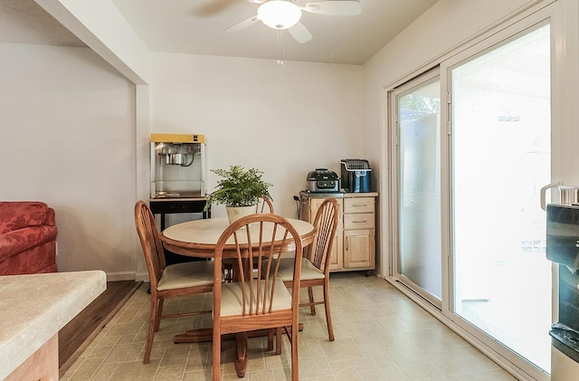 dining room featuring ceiling fan and a healthy amount of sunlight