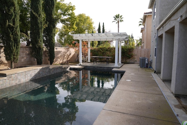 view of pool featuring a pergola and central AC unit