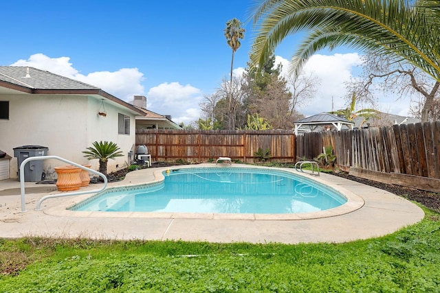 view of swimming pool with central AC and a patio