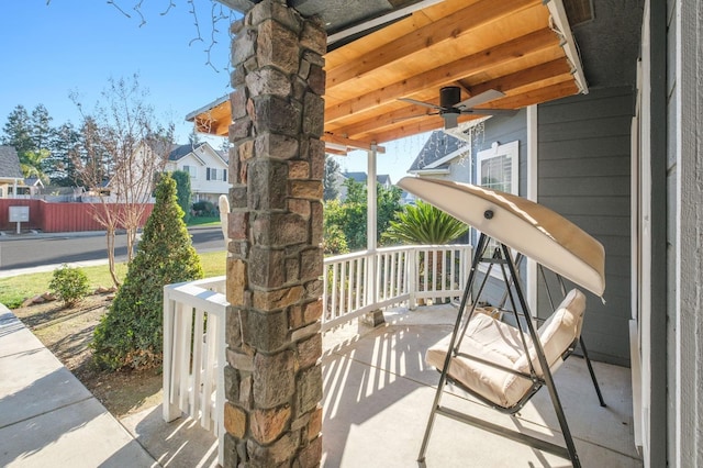 view of patio with covered porch and ceiling fan