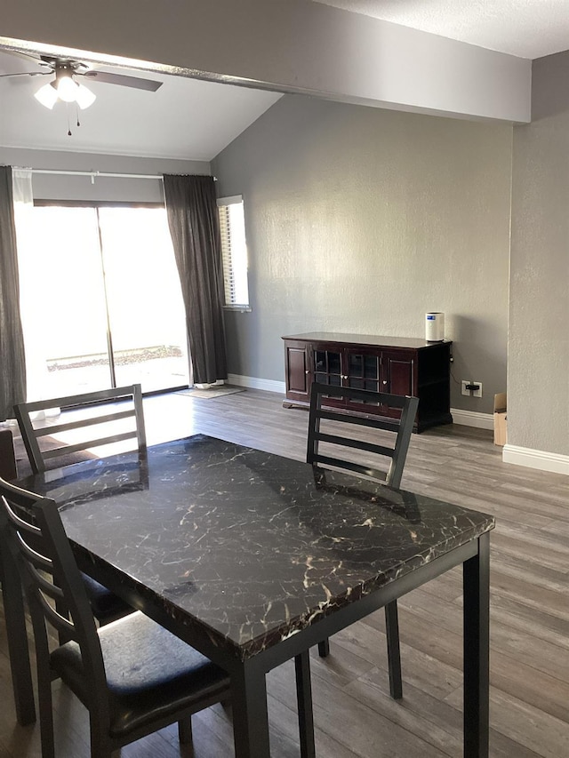 dining room with ceiling fan and hardwood / wood-style floors