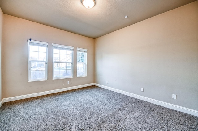 empty room with carpet flooring and a textured ceiling