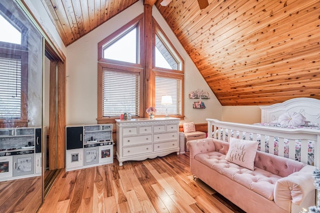 12755 Rusty Spur Ln, Clovis, CA 93619 - bedroom with light wood finished floors, lofted ceiling, and wood ceiling