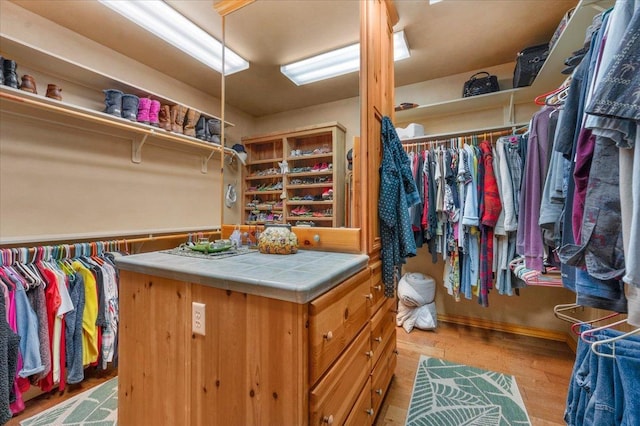 spacious closet featuring light hardwood / wood-style flooring