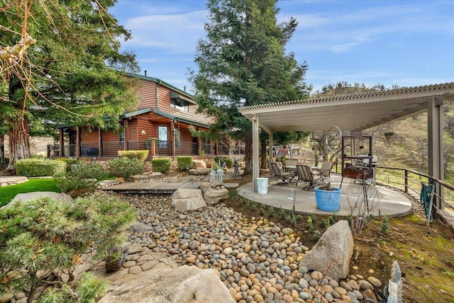 view of yard featuring a patio area and a pergola