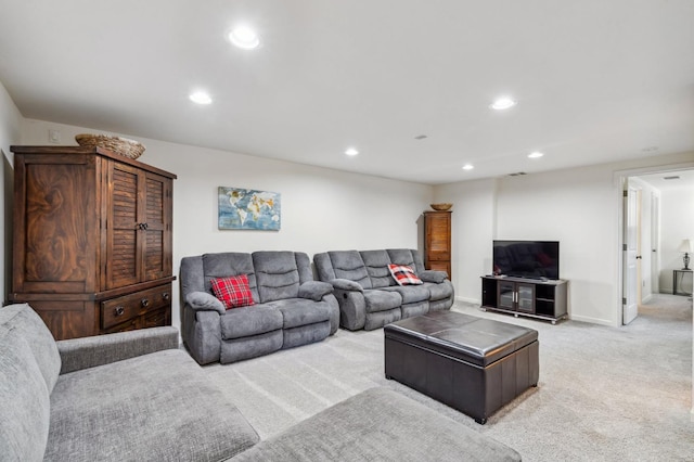 living room with light carpet