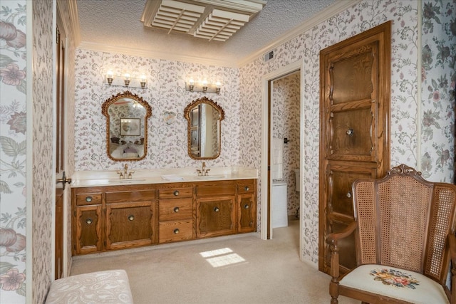 bathroom featuring vanity and crown molding