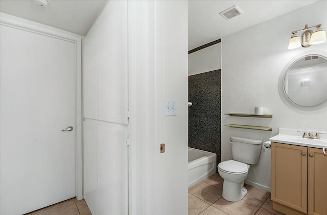 bathroom with tile patterned flooring, vanity, and toilet