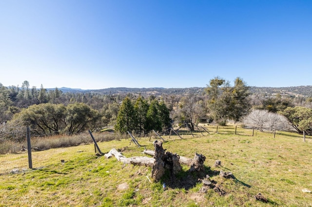 view of mountain feature featuring a rural view and a forest view